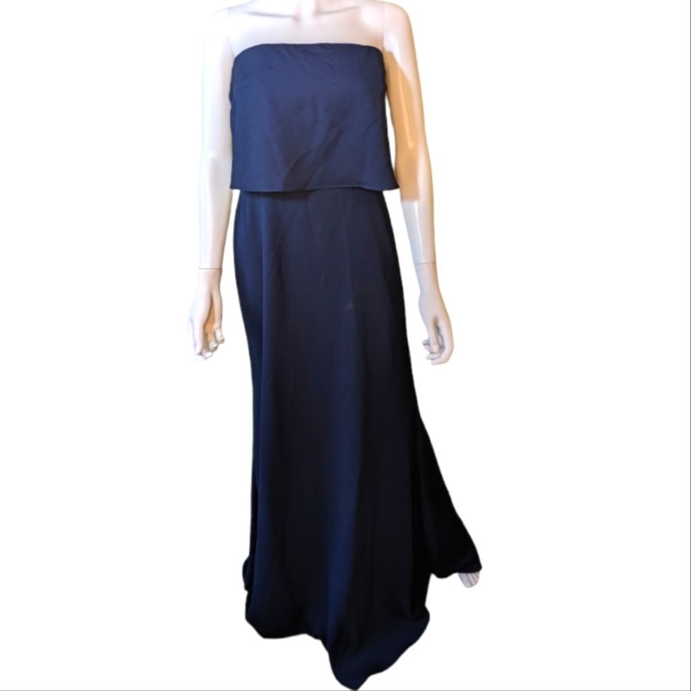 NWT Hayley Paige Occasions strapless gown flutter sheath dress navy blue 5860 10 - Picture 4 of 12
